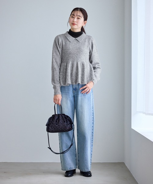 ROPE' PICNIC(ロペピクニック)の「アンゴラ混ペプラムニット(ニット/セーター・レディース・ライトグレー/ネイビー/ミント/ベージュ・FREE)」の5枚目の写真