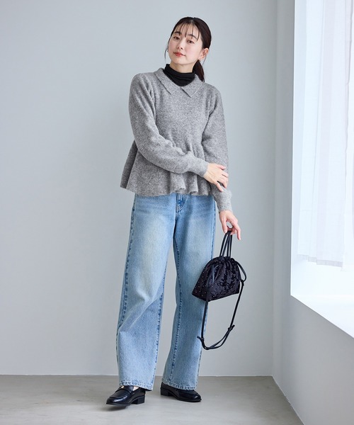 ROPE' PICNIC(ロペピクニック)の「アンゴラ混ペプラムニット(ニット/セーター・レディース・ライトグレー/ネイビー/ミント/ベージュ・FREE)」の6枚目の写真