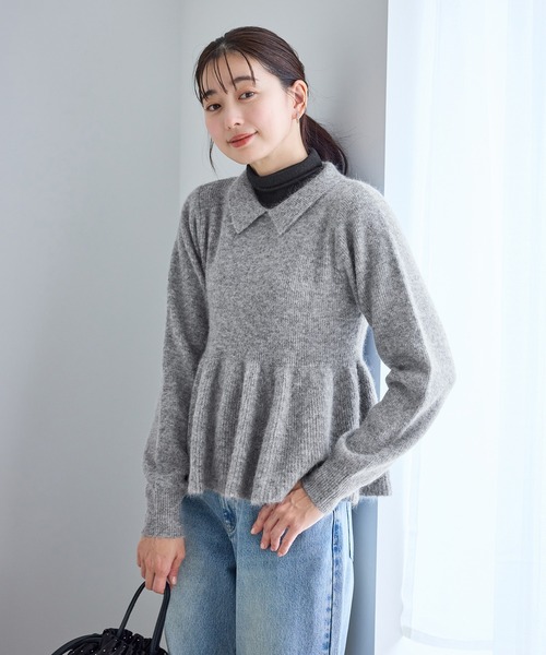 ROPE' PICNIC(ロペピクニック)の「アンゴラ混ペプラムニット(ニット/セーター・レディース・ライトグレー/ネイビー/ミント/ベージュ・FREE)」の8枚目の写真