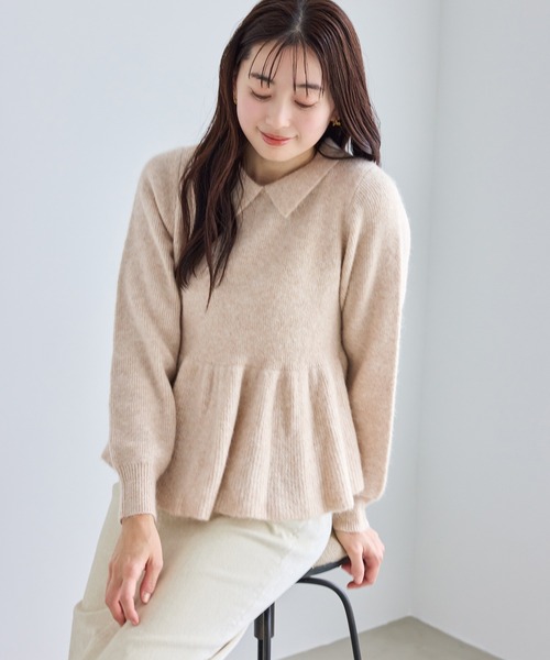 ROPE' PICNIC(ロペピクニック)の「アンゴラ混ペプラムニット(ニット/セーター・レディース・ライトグレー/ネイビー/ミント/ベージュ・FREE)」の13枚目の写真
