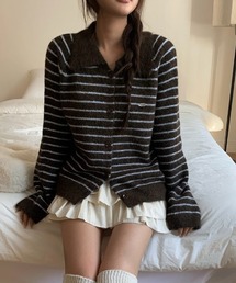 anyonemore | ボーダー柄ペンダント襟付きニットカーディガン(カーディガン/ボレロ)