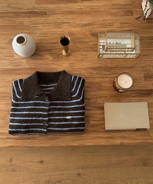 anyonemore（エニワンモア）の「ボーダー柄ペンダント襟付きニットカーディガン（カーディガン/ボレロ・レディース・ブラウン・FREE）」の14枚目の写真