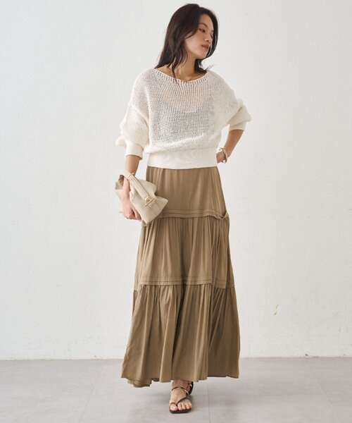 LOUNGEDRESS（ラウンジドレス）の「クリスピーコットンショートニット（ニット/セーター・レディース・ベージュ/オフホワイト/ブラック・FREE）」の4枚目の写真