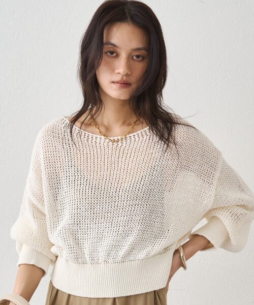 LOUNGEDRESS（ラウンジドレス）の「クリスピーコットンショートニット（ニット/セーター・レディース・ベージュ/オフホワイト/ブラック・FREE）」の10枚目の写真