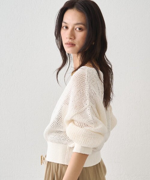 LOUNGEDRESS（ラウンジドレス）の「クリスピーコットンショートニット（ニット/セーター・レディース・ベージュ/オフホワイト/ブラック・FREE）」の11枚目の写真