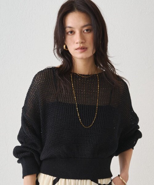 LOUNGEDRESS（ラウンジドレス）の「クリスピーコットンショートニット（ニット/セーター・レディース・ベージュ/オフホワイト/ブラック・FREE）」の19枚目の写真