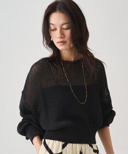 LOUNGEDRESS（ラウンジドレス）の「クリスピーコットンショートニット（ニット/セーター・レディース・ベージュ/オフホワイト/ブラック・FREE）」の20枚目の写真