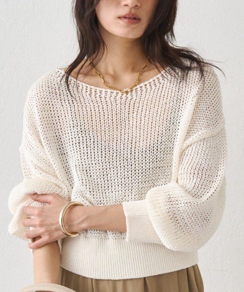 LOUNGEDRESS（ラウンジドレス）の「クリスピーコットンショートニット（ニット/セーター・レディース・ベージュ/オフホワイト/ブラック・FREE）」の2枚目の写真