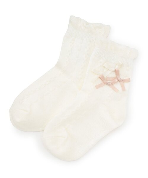 petit main（プティマイン）の「メニーリボンクルーソックス（ソックス/靴下・キッズ・ネイビー/オフホワイト/ライトピンク・11-13cm/18-20cm/13-15cm/16-18cm）」の2枚目の写真