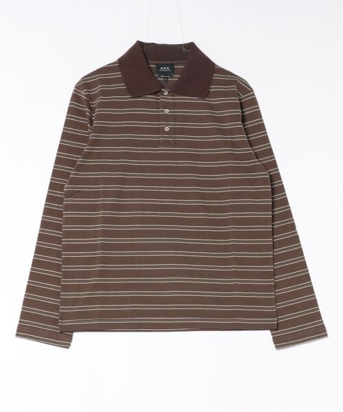 A.P.C.(アーペーセー)の「POLO MANCHES LONGUES RAYE(ポロシャツ・メンズ・ブラウン/オフホワイト・M/L/S)」の1枚目の写真