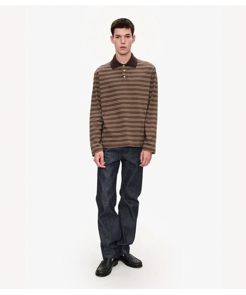 A.P.C.（アーペーセー）の「POLO MANCHES LONGUES RAYE（ポロシャツ・メンズ・ブラウン/オフホワイト・M/L/S/XS）」の6枚目の写真
