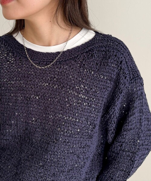 fredy emue（フレディエミュ）の「テープヤーンニットプルオーバー（ニット/セーター・レディース・ベージュ/ネイビー/ピンク/サックスブルー・38）」の3枚目の写真