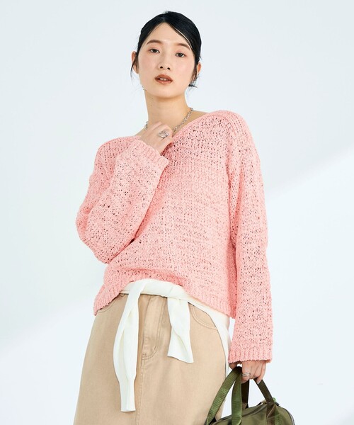 fredy emue（フレディエミュ）の「テープヤーンニットプルオーバー（ニット/セーター・レディース・ベージュ/ネイビー/ピンク/サックスブルー・38）」の12枚目の写真