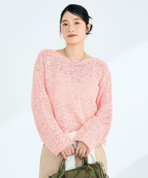 fredy emue（フレディエミュ）の「テープヤーンニットプルオーバー（ニット/セーター・レディース・ベージュ/ネイビー/ピンク/サックスブルー・38）」の13枚目の写真