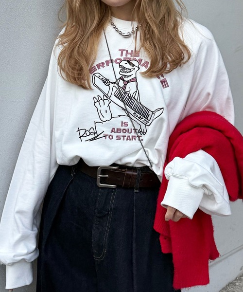 DOUBLE NAME（ダブルネーム）の「セッションしたい恐竜刺しゅうプルオーバー（Tシャツ/カットソー・レディース・オフホワイト/ブルー/パープル・FREE）」の22枚目の写真