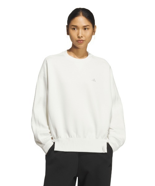 adidas（アディダス）の「アディダス adidas W ESS+ 3S クルースウェット（スウェット・レディース・オフホワイト/グリーン・S/M/L/XL）」の2枚目の写真
