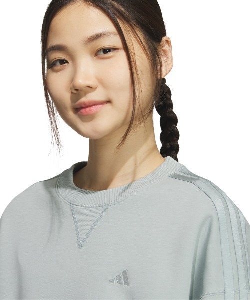 adidas（アディダス）の「アディダス adidas W ESS+ 3S クルースウェット（スウェット・レディース・オフホワイト/グリーン・S/M/L/XL）」の7枚目の写真