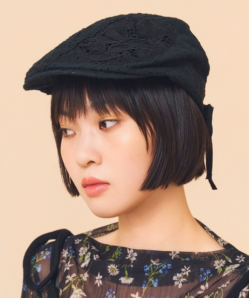Casselini(キャセリーニ)の「Casselini(キャセリーニ)パッチワークレースハンチング(ハンチング/ベレー帽・レディース・ホワイト/ブラック・FREE)」の4枚目の写真