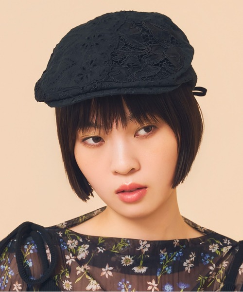 Casselini(キャセリーニ)の「Casselini(キャセリーニ)パッチワークレースハンチング(ハンチング/ベレー帽・レディース・ホワイト/ブラック・FREE)」の5枚目の写真