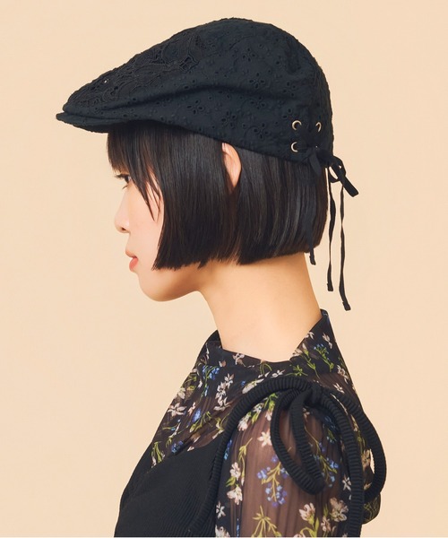 Casselini(キャセリーニ)の「Casselini(キャセリーニ)パッチワークレースハンチング(ハンチング/ベレー帽・レディース・ホワイト/ブラック・FREE)」の6枚目の写真