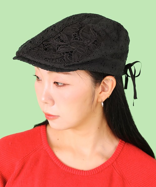 Casselini(キャセリーニ)の「Casselini(キャセリーニ)パッチワークレースハンチング(ハンチング/ベレー帽・レディース・ホワイト/ブラック・FREE)」の10枚目の写真