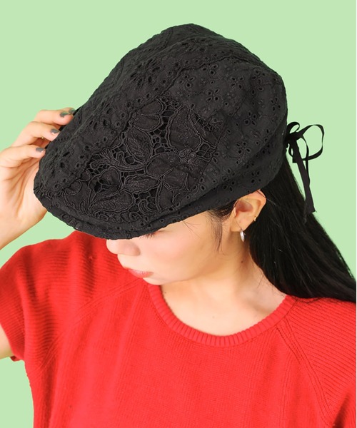 Casselini(キャセリーニ)の「Casselini(キャセリーニ)パッチワークレースハンチング(ハンチング/ベレー帽・レディース・ホワイト/ブラック・FREE)」の11枚目の写真