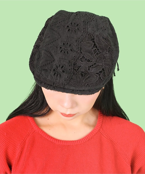 Casselini(キャセリーニ)の「Casselini(キャセリーニ)パッチワークレースハンチング(ハンチング/ベレー帽・レディース・ホワイト/ブラック・FREE)」の12枚目の写真