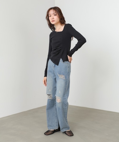 Bab(バブ)の「変形ネックトップス(Tシャツ/カットソー・レディース・ブラック/ブラウン/ホワイト/グレー・FREE)」の18枚目の写真