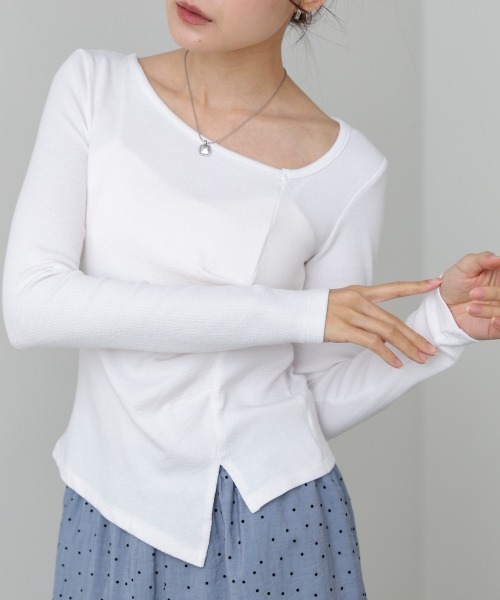 Bab(バブ)の「変形ネックトップス(Tシャツ/カットソー・レディース・ブラック/ブラウン/ホワイト/グレー・FREE)」の5枚目の写真