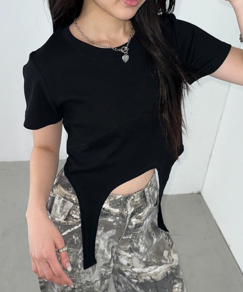 Bamm(バム)の「ガーターベルトピチTシャツ(Tシャツ/カットソー・レディース・チャコールグレー/ブラック/ホワイト・FREE)」の2枚目の写真