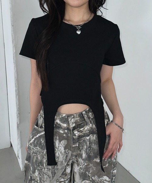 Bamm(バム)の「ガーターベルトピチTシャツ(Tシャツ/カットソー・レディース・チャコールグレー/ブラック/ホワイト・FREE)」の9枚目の写真