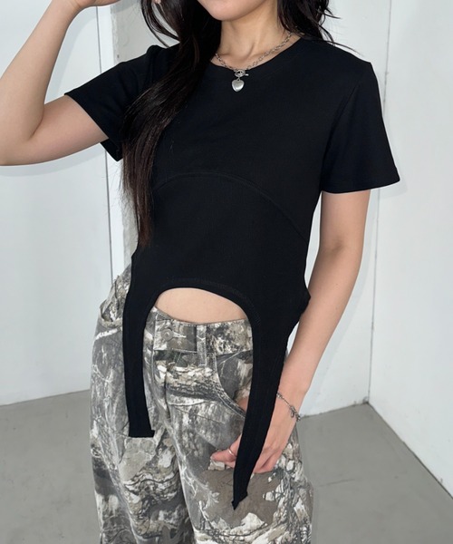 Bamm(バム)の「ガーターベルトピチTシャツ(Tシャツ/カットソー・レディース・チャコールグレー/ブラック/ホワイト・FREE)」の12枚目の写真