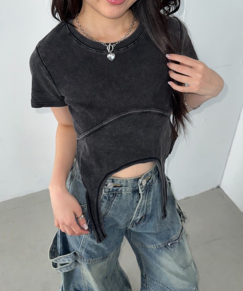 Bamm(バム)の「ガーターベルトピチTシャツ(Tシャツ/カットソー・レディース・チャコールグレー/ブラック/ホワイト・FREE)」の14枚目の写真