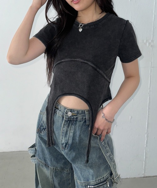 Bamm(バム)の「ガーターベルトピチTシャツ(Tシャツ/カットソー・レディース・チャコールグレー/ブラック/ホワイト・FREE)」の18枚目の写真