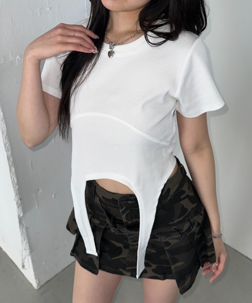 Bamm(バム)の「ガーターベルトピチTシャツ(Tシャツ/カットソー・レディース・チャコールグレー/ブラック/ホワイト・FREE)」の5枚目の写真
