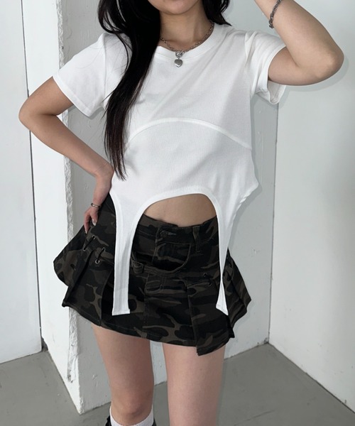 Bamm(バム)の「ガーターベルトピチTシャツ(Tシャツ/カットソー・レディース・チャコールグレー/ブラック/ホワイト・FREE)」の6枚目の写真