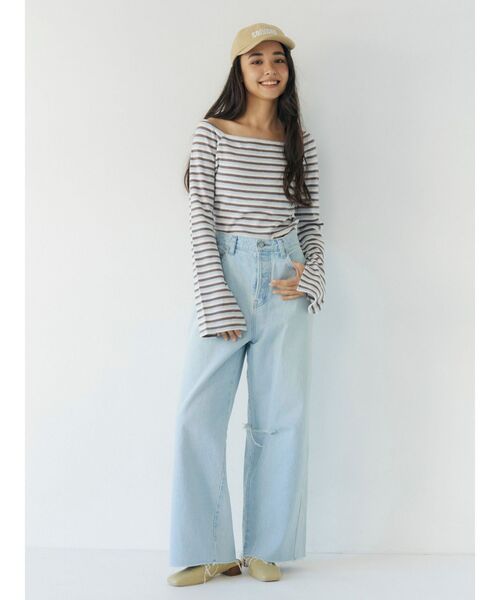 Ungrid（アングリッド）の「【WEB限定】オフショルダーボーダーロングスリーブTee（Tシャツ/カットソー・レディース・ブラウン/レッド/イエロー・FREE）」の7枚目の写真