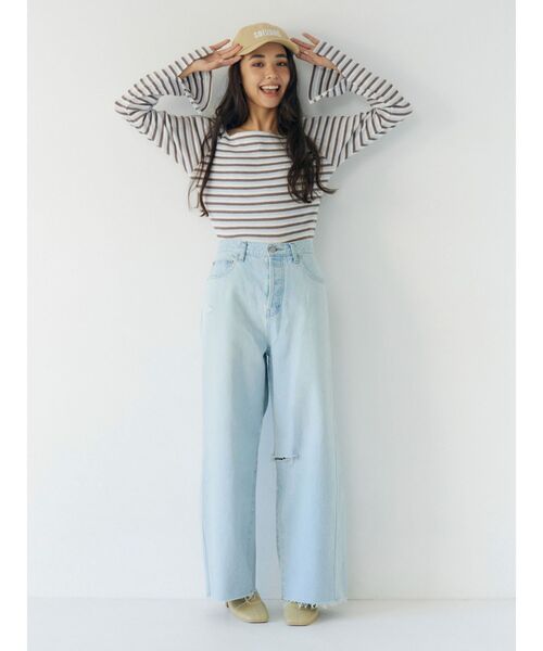 Ungrid（アングリッド）の「【WEB限定】オフショルダーボーダーロングスリーブTee（Tシャツ/カットソー・レディース・ブラウン/レッド/イエロー・FREE）」の8枚目の写真