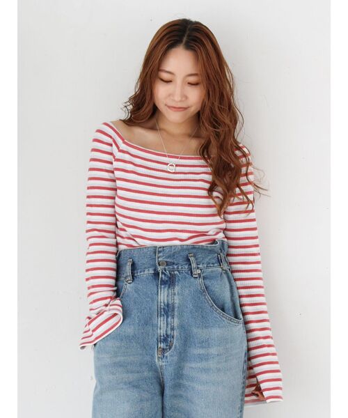 Ungrid（アングリッド）の「【WEB限定】オフショルダーボーダーロングスリーブTee（Tシャツ/カットソー・レディース・ブラウン/レッド/イエロー・FREE）」の14枚目の写真