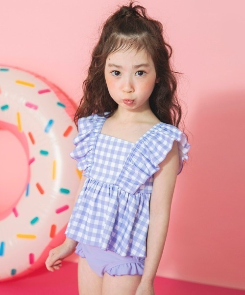 BRANSHES（ブランシェス）の「【水着 / SWIM】フリルタンキニ（水着・キッズ・ベージュ/パープル/オレンジ/イエロー/ラベンダー/カラフル/サーモンピンク/ピンク/ライトグリーン/エメラルド/ブラック/ライトピンク・110/100/90/140/130/120/150）」の6枚目の写真