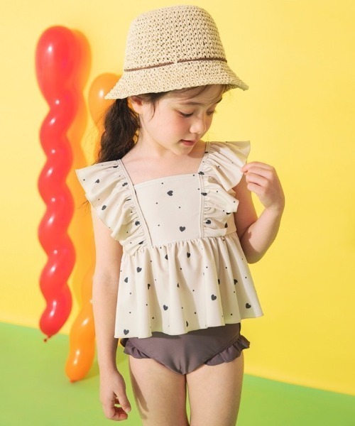 BRANSHES（ブランシェス）の「【水着 / SWIM】フリルタンキニ（水着・キッズ・ベージュ/パープル/オレンジ/イエロー/ラベンダー/カラフル/サーモンピンク/ピンク/ライトグリーン/エメラルド/ブラック/ライトピンク・110/100/90/140/130/120/150）」の2枚目の写真