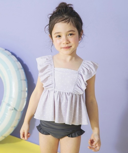 BRANSHES（ブランシェス）の「【水着 / SWIM】フリルタンキニ（水着・キッズ・ベージュ/パープル/オレンジ/イエロー/ラベンダー/カラフル/サーモンピンク/ピンク/ライトグリーン/エメラルド/ブラック/ライトピンク・110/100/90/140/130/120/150）」の5枚目の写真