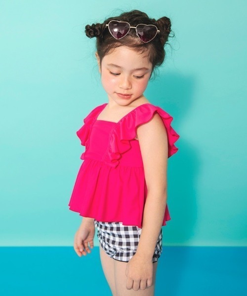 BRANSHES（ブランシェス）の「【水着 / SWIM】フリルタンキニ（水着・キッズ・ベージュ/パープル/オレンジ/イエロー/ラベンダー/カラフル/サーモンピンク/ピンク/ライトグリーン/エメラルド/ブラック/ライトピンク・110/100/90/140/130/120/150）」の8枚目の写真