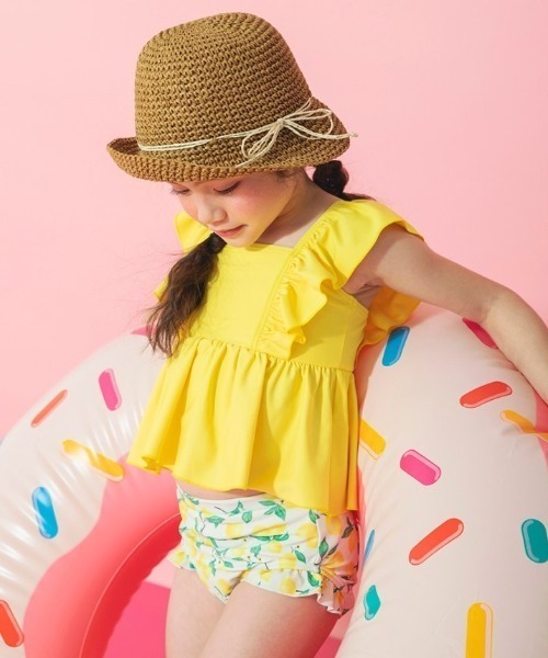 BRANSHES（ブランシェス）の「【水着 / SWIM】フリルタンキニ（水着・キッズ・ベージュ/パープル/オレンジ/イエロー/ラベンダー/カラフル/サーモンピンク/ピンク/ライトグリーン/エメラルド/ブラック/ライトピンク・110/100/90/140/130/120/150）」の7枚目の写真