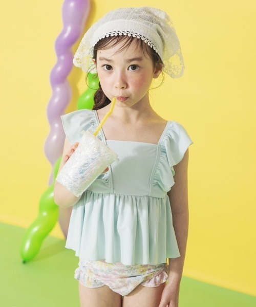 BRANSHES（ブランシェス）の「【水着 / SWIM】フリルタンキニ（水着・キッズ・ベージュ/パープル/オレンジ/イエロー/ラベンダー/カラフル/サーモンピンク/ピンク/ライトグリーン/エメラルド/ブラック/ライトピンク・110/100/90/140/130/120/150）」の3枚目の写真