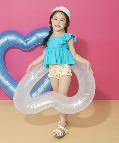 BRANSHES（ブランシェス）の「【水着 / SWIM】フリルタンキニ（水着・キッズ・ベージュ/パープル/オレンジ/イエロー/ラベンダー/カラフル/サーモンピンク/ピンク/ライトグリーン/エメラルド/ブラック/ライトピンク・110/100/90/140/130/120/150）」の4枚目の写真