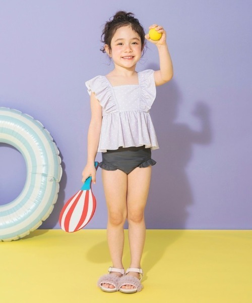 BRANSHES（ブランシェス）の「【水着 / SWIM】フリルタンキニ（水着・キッズ・ベージュ/パープル/オレンジ/イエロー/ラベンダー/カラフル/サーモンピンク/ピンク/ライトグリーン/エメラルド/ブラック/ライトピンク・110/100/90/140/130/120/150）」の14枚目の写真