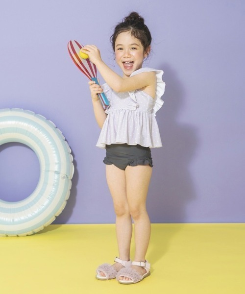 BRANSHES（ブランシェス）の「【水着 / SWIM】フリルタンキニ（水着・キッズ・ベージュ/パープル/オレンジ/イエロー/ラベンダー/カラフル/サーモンピンク/ピンク/ライトグリーン/エメラルド/ブラック/ライトピンク・110/100/90/140/130/120/150）」の15枚目の写真