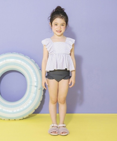 BRANSHES（ブランシェス）の「【水着 / SWIM】フリルタンキニ（水着・キッズ・ベージュ/パープル/オレンジ/イエロー/ラベンダー/カラフル/サーモンピンク/ピンク/ライトグリーン/エメラルド/ブラック/ライトピンク・110/100/90/140/130/120/150）」の18枚目の写真