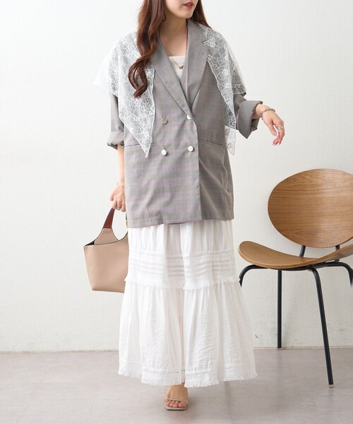 Remind me and forever(リマインドミーアンドフォーエバー)の「ティアードスカート(スカート・レディース・オフホワイト/ブラック/ナチュラル・FREE)」の8枚目の写真